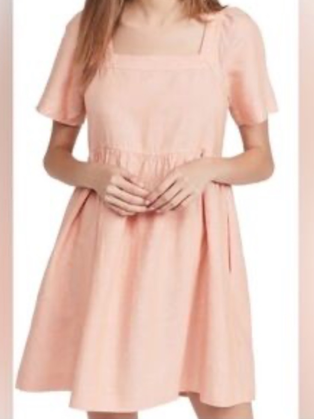 Madewell Linen Blend Allie Mini Dress Sunset Peach Square Neck Babydoll M
